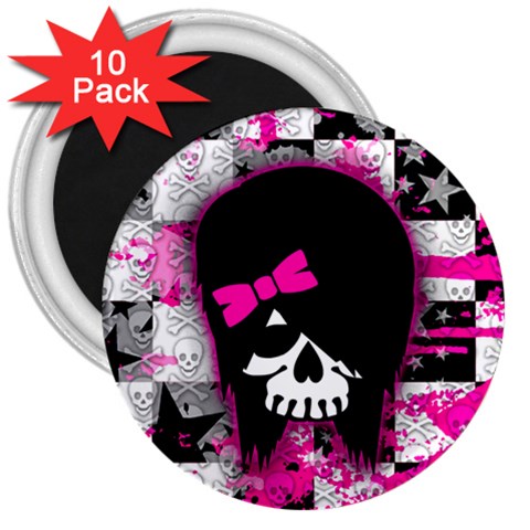 Scene Kid Girl Skull 3  Magnet (10 pack) from ArtsNow.com Front