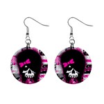 Scene Kid Girl Skull 1  Button Earrings