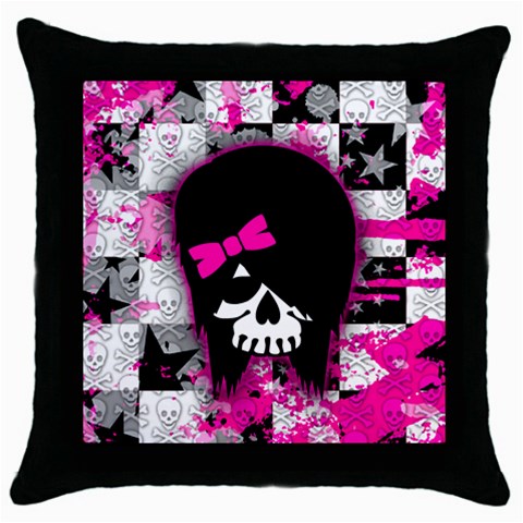 Scene Kid Girl Skull Throw Pillow Case (Black) from ArtsNow.com Front