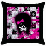 Scene Kid Girl Skull Throw Pillow Case (Black)