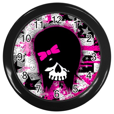 Scene Kid Girl Skull Wall Clock (Black) from ArtsNow.com Front