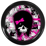 Scene Kid Girl Skull Wall Clock (Black)