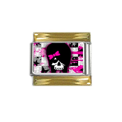 Scene Kid Girl Skull Gold Trim Italian Charm (9mm) from ArtsNow.com Front