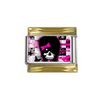 Scene Kid Girl Skull Gold Trim Italian Charm (9mm)