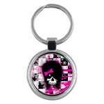 Scene Kid Girl Skull Key Chain (Round)