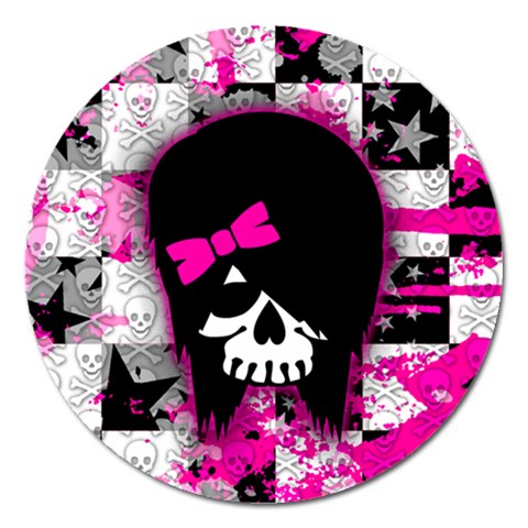 Scene Kid Girl Skull Magnet 5  (Round) from ArtsNow.com Front