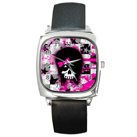 Scene Kid Girl Skull Square Metal Watch from ArtsNow.com Front