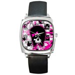 Scene Kid Girl Skull Square Metal Watch