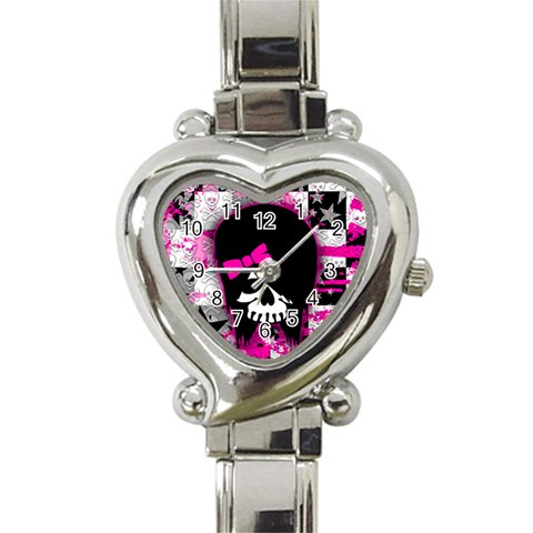 Scene Kid Girl Skull Heart Italian Charm Watch from ArtsNow.com Front