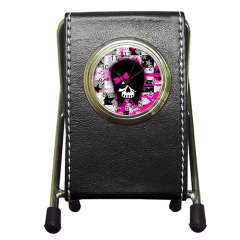 Scene Kid Girl Skull Pen Holder Desk Clock from ArtsNow.com Front