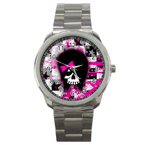 Scene Kid Girl Skull Sport Metal Watch from ArtsNow.com Front