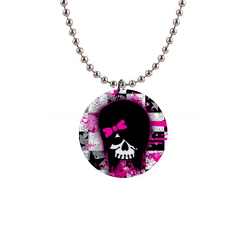 Scene Kid Girl Skull 1  Button Necklace from ArtsNow.com Front