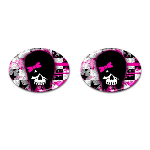 Scene Kid Girl Skull Cufflinks (Oval) from ArtsNow.com Front(Pair)