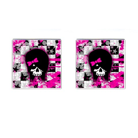 Scene Kid Girl Skull Cufflinks (Square) from ArtsNow.com Front(Pair)