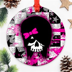 Scene Kid Girl Skull Round Ornament (Two Sides) from ArtsNow.com Front