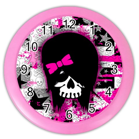 Scene Kid Girl Skull Color Wall Clock from ArtsNow.com Front