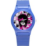 Scene Kid Girl Skull Round Plastic Sport Watch Small