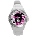 Scene Kid Girl Skull Round Plastic Sport Watch Large