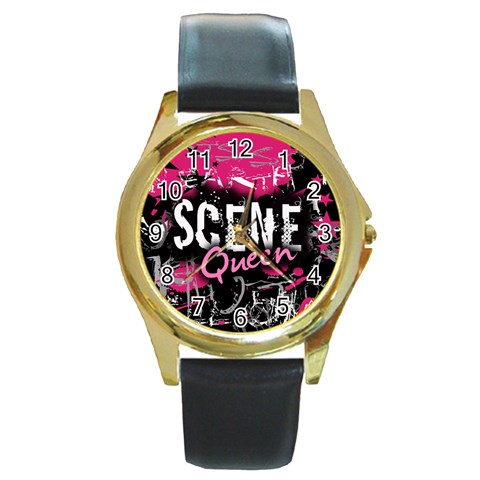 Scene Queen Round Gold Metal Watch from ArtsNow.com Front