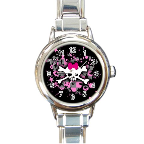 Scene Skull Splatter Round Italian Charm Watch from ArtsNow.com Front