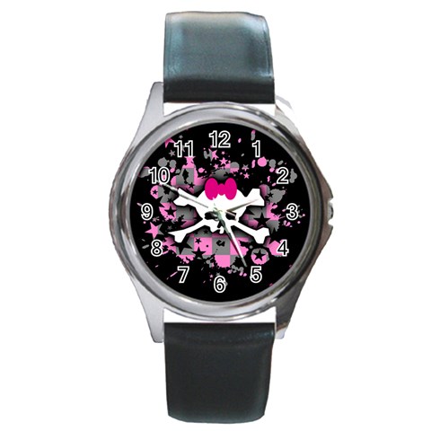 Scene Skull Splatter Round Metal Watch from ArtsNow.com Front