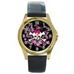 Scene Skull Splatter Round Gold Metal Watch