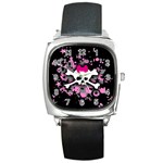 Scene Skull Splatter Square Metal Watch