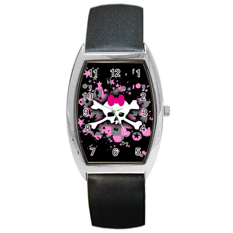 Scene Skull Splatter Barrel Style Metal Watch from ArtsNow.com Front