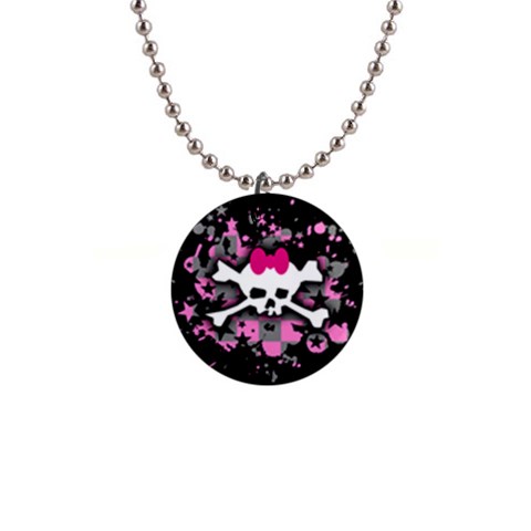 Scene Skull Splatter 1  Button Necklace from ArtsNow.com Front