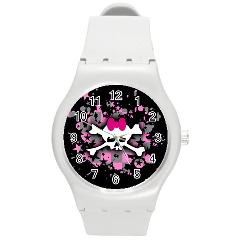 Scene Skull Splatter Round Plastic Sport Watch Medium from ArtsNow.com Front