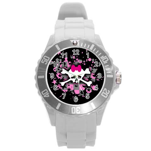 Scene Skull Splatter Round Plastic Sport Watch Large from ArtsNow.com Front