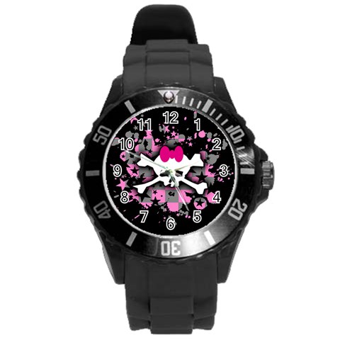 Scene Skull Splatter Round Plastic Sport Watch Large from ArtsNow.com Front