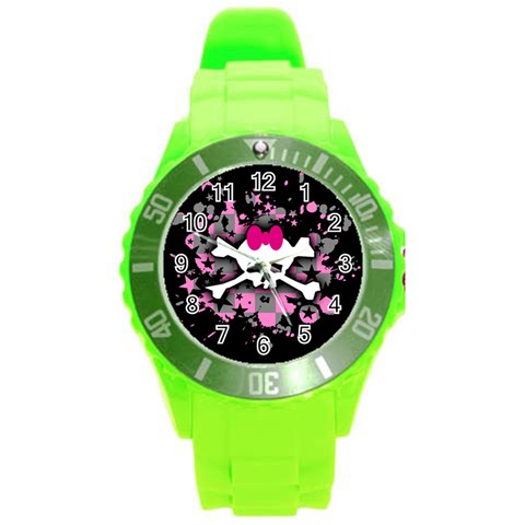 Scene Skull Splatter Round Plastic Sport Watch Large from ArtsNow.com Front