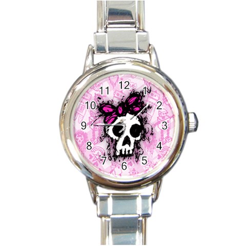 Sketched Skull Princess Round Italian Charm Watch from ArtsNow.com Front