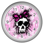 Sketched Skull Princess Wall Clock (Silver)