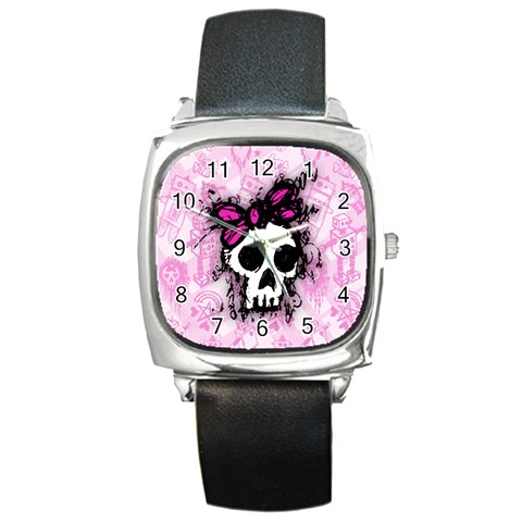 Sketched Skull Princess Square Metal Watch from ArtsNow.com Front