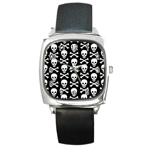 Skull and Crossbones Square Metal Watch from ArtsNow.com Front