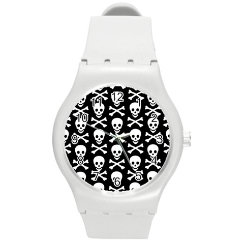 Skull and Crossbones Round Plastic Sport Watch Medium from ArtsNow.com Front