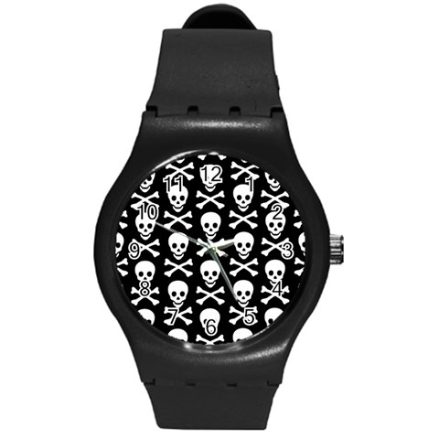 Skull and Crossbones Round Plastic Sport Watch Medium from ArtsNow.com Front