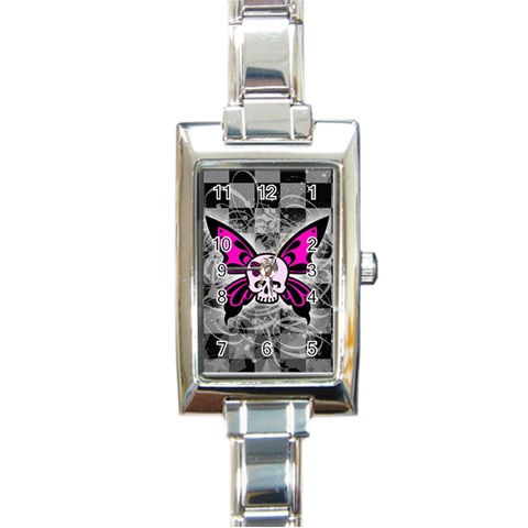 Skull Butterfly Rectangular Italian Charm Watch from ArtsNow.com Front