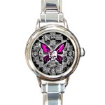 Skull Butterfly Round Italian Charm Watch