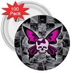 Skull Butterfly 3  Button (100 pack)