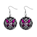 Skull Butterfly 1  Button Earrings