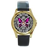 Skull Butterfly Round Gold Metal Watch