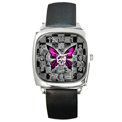 Skull Butterfly Square Metal Watch from ArtsNow.com Front