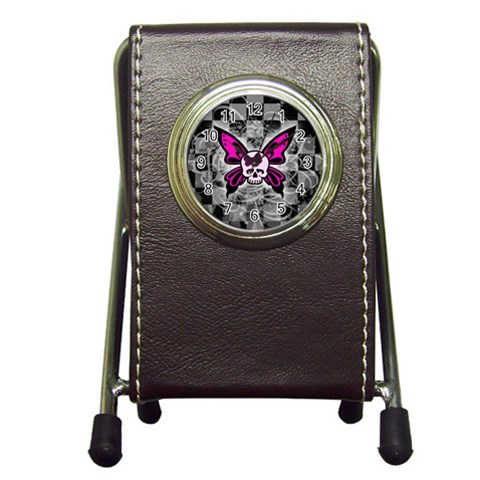 Skull Butterfly Pen Holder Desk Clock from ArtsNow.com Front