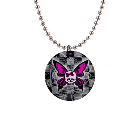 Skull Butterfly 1  Button Necklace from ArtsNow.com Front