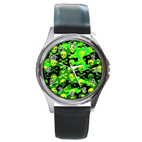 Skull Camouflage Round Metal Watch from ArtsNow.com Front