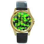 Skull Camouflage Round Gold Metal Watch