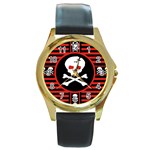 Skull Cross Round Gold Metal Watch